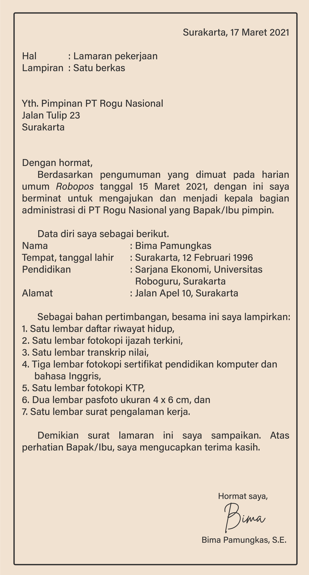 Apakah Jenis Surat Lamaran Tersebut Berdasarkan Je