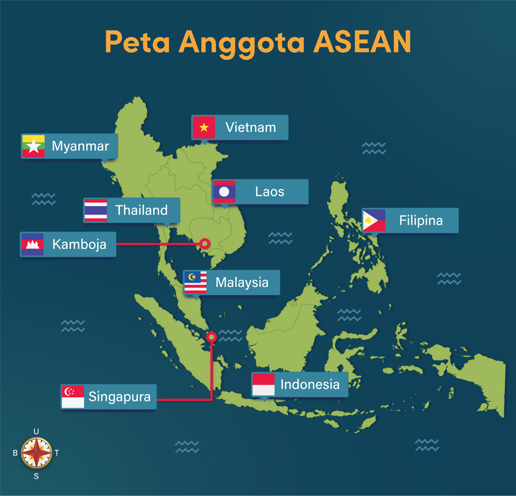 Perhatikan peta ASEAN berikut! Berdasarka...